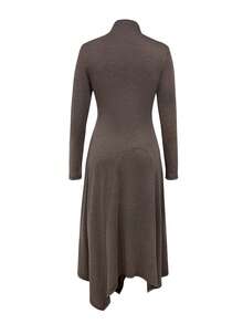INAWLY Women's Coffee Color Long Sleeve Dress - Coffee - View 2