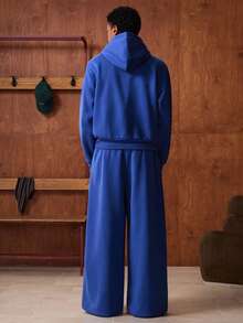 SWAVVY Men's Casual Fitted Hoodie And Drawstring Sweatpants Set - Blue - View 2