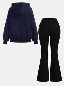 Girlism 2pcs/Set Teen Girls Ditsy Floral Casual Loose Fit Long Sleeve Sweatshirt And Flare Pants, Back To School, Clean Girl Athleisure - Multicolor - View 2