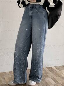 Dazy Kids Teen Girl Rhinestone Decor Pocket Casual Fashion Jeans - Blue - View 3