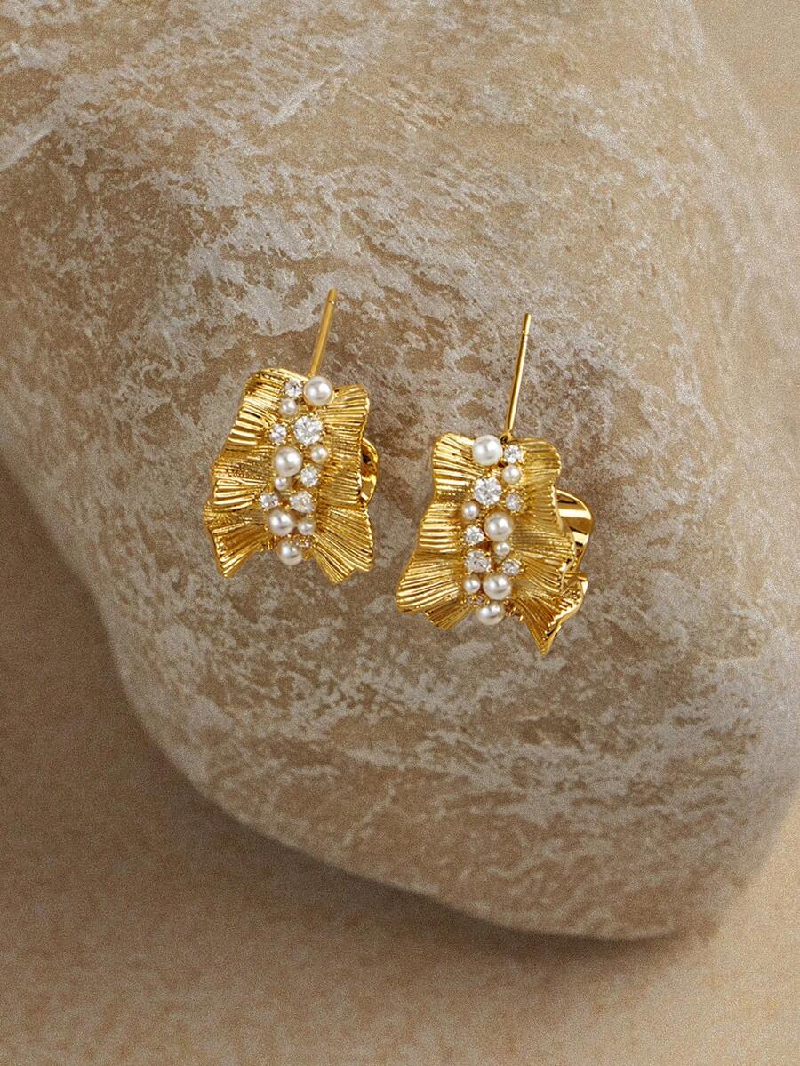 Opalesca 女士圈形耳环，服饰，复古风，婚礼/新娘配饰，仙女风/仙子风，珍珠，金属质感/纹理，秋冬，优雅，适合妈妈/女士/女孩/母亲，高级，复古，叠戴 - 金色 - 查看 1