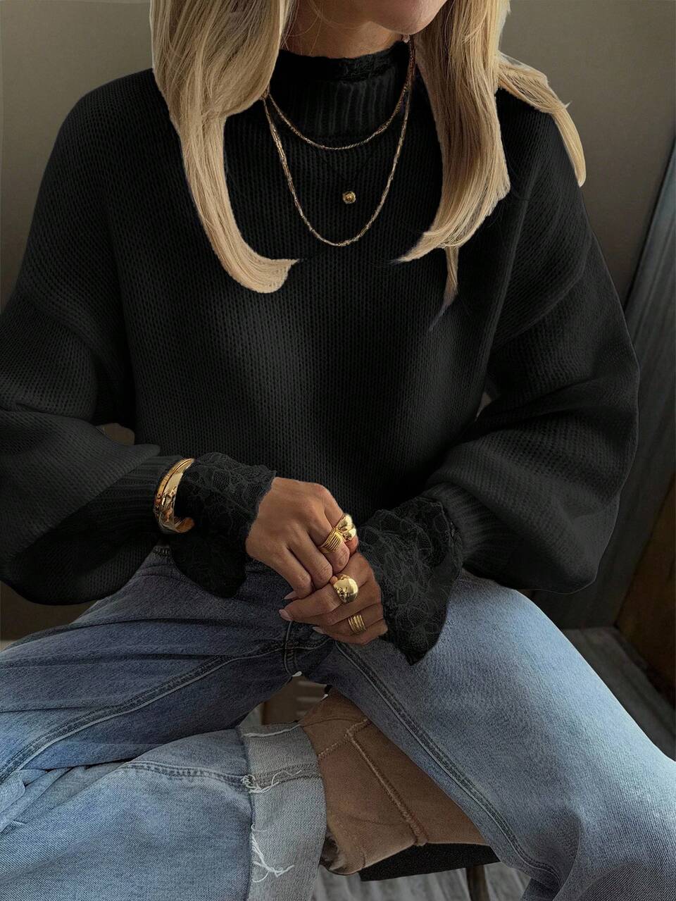 Autumn New Loose Casual Lace Patchwork Women Sweater