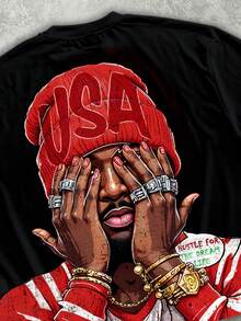 Manfinity EMRG Men's Loose Fit Allover Print Cropped T-Shirt, Streetwear Style Hip Hop T-Shirt Rapper Graphic Tees - Red - View 2