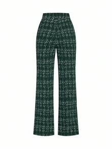 Ellevyn Bộ đồ vest và quần dài tay cổ ve kẻ caro thanh lịch dành cho nữ, duyên dáng cho trang phục dự tiệc và dạ hội, trang phục công sở Alfaiataria dành cho nữ mùa thu/đông - Màu xanh lá cây đậm - Xem 6