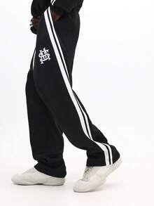 SUMWON 男式连帽衫套装，带侧条纹套头运动裤，休闲家居服，冬季运动服 - 黑色 - 查看 4