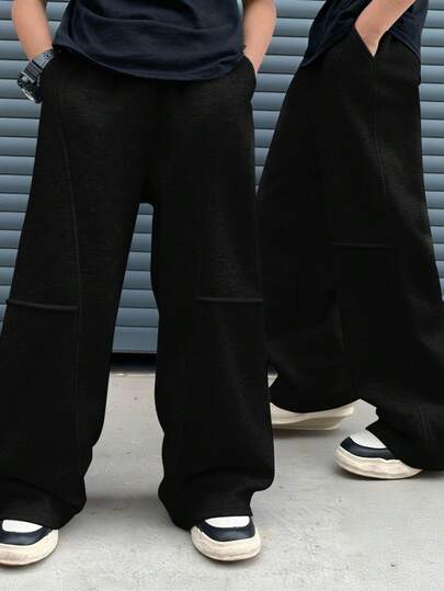SHEIN 青少年男孩休闲百搭运动裤，适合通勤、上学、日常休闲装、运动、秋冬季
