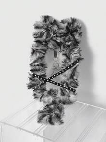 ROMWE Kawaii 1 pieza Llavero de peluche de gato con estampado de leopardo lindo, Soporte de tarjeta con remache punk, Decoración de tarjeta de 3 pulgadas de ídolo Y2K para bolso - Gris negro - Ver 4