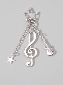 ROMWE Anime 朋克风星星、鱼骨、黑猫黑珠吊坠钥匙扣、手机壳挂饰、包包挂饰，男女通用，节日礼物，情人节礼物 - 銀色 - 查看 1