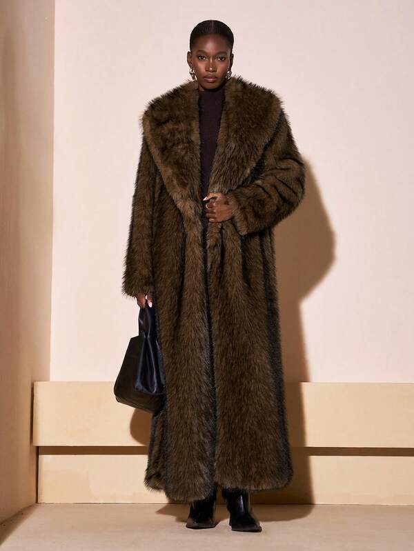 Zivah 2025 Autumn/Winter New Fluffy Long Elegant Women Faux Fur Parka Coat, Ombre Color, Long Fur Coat