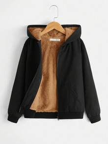 SHEIN Abrigo de invierno con capucha acolchado y forro térmico, cómodo y versátil para adolescentes