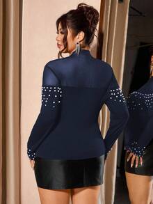 Cravure Plus Size Women Fashionable Elegant Party Beaded Decor T-Shirt, Flattering Fit For Daily Wear