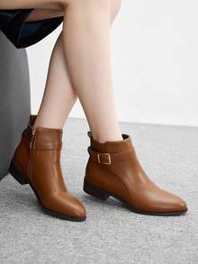 CUCCOO BIZCHIC Giày bốt ngắn đế dày chống trượt mũi tròn kiểu Âu Mỹ cổ điển mới cho nữ, Giày bốt Chelsea màu nâu, Giày bốt cổ ngắn - màu nâu - Xem 5