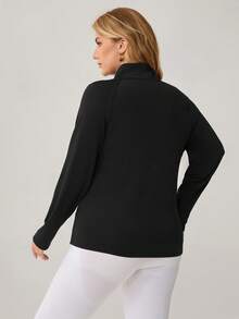 Auralis Athleisure Plus Size Women Half Zipper Long Sleeve Sports T-Shirt, Black T-Shirt For Women, Black Sweatshirts, Jogging Outfits, Women's Sportswear For Fall/Winter - Black - View 3