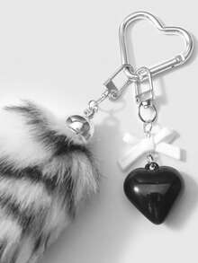 ROMWE Grunge Punk 1 chiếc nơ Acrylic cổ điển sang trọng, hình trái tim, móc khóa đuôi báo bằng vải nhung DIY, quà tặng thời trang chất lượng cao dành cho phụ nữ, bé gái, trang phục hàng ngày, ngày lễ - Đen trắng - 38 - Xem 6