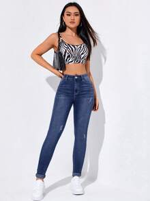 Flexra 水洗效果修身牛仔褲 - 深色水洗藍 - 查看 3