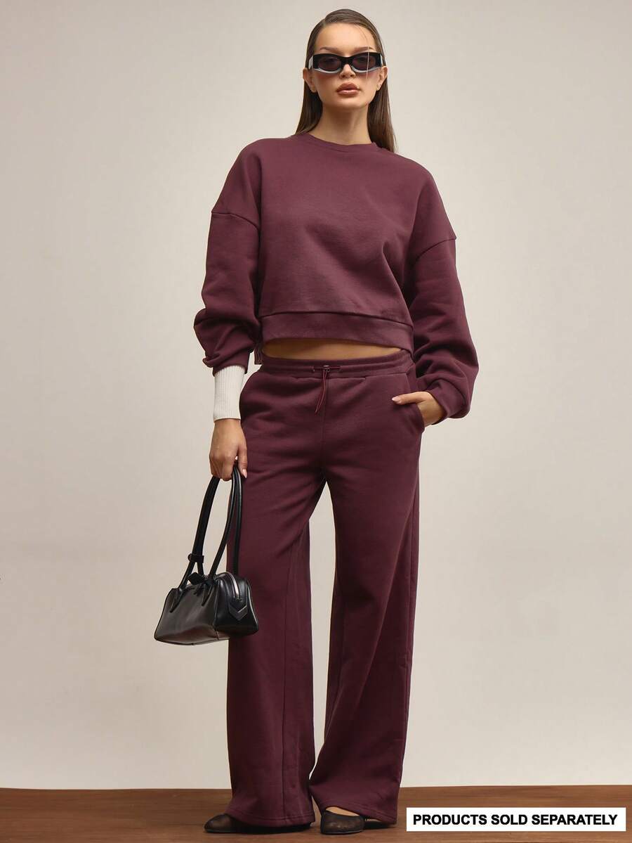 MUSERA 可调节腰带直筒运动裤，仅裤子，优雅秋冬圣诞可爱派对新年款 - 紫紅色 - 查看 1