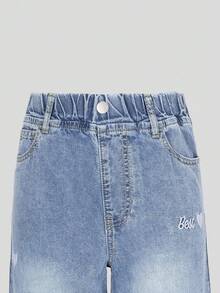 SHEIN ChillGRL 千禧少女风牛仔裤，刺绣爱心图案，宽松阔腿，面料柔软舒适，适合日常穿着、上学和通勤，四季皆宜。