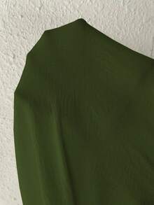 EMERY ROSE Plus Size Women's Solid Color Long Sleeve Single-Breasted Casual Loose Long Shirt - Army Green - View 6