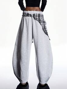 LYSMO 2025新款极简秋季女式弹力腰宽腰带宽松阔腿弧形剪裁休闲运动裤，带口袋，户外运动风格，简约休闲，时尚百搭/冬季女装/圣诞节/圣诞节女装/圣诞节/新年/新年/新年女装/新年/新年女装/感恩节女装/感恩节/毕业季/时尚女裤/时尚女裤/时尚系列 - 淺灰色 - 查看 2
