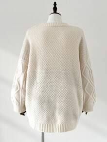 Auralis 大码女式秋冬时尚休闲宽松舒适日常柔软杏色扭结长袖套头毛衣，秋季，冬季，女式冬季毛衣 - 杏色 - 查看 2