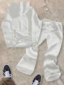 SHEIN Bolty Tween Boy White Autumn Graphic Streetwear School Back-To-School Graffiti Star & Letter Pattern Y2K Loose Hoodie & Flare Pants 2 Pieces Woven Set - Multicolor - View 3