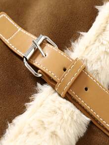 Franclia 女士厚仿麂皮和毛皮衬里夹克，秋冬 - 駝色 - 查看 7