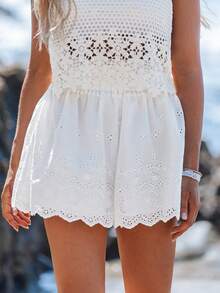 Sylviya Women's Off-White Embroidered High Waisted Shorts,Boho Summer Beach Holiday Fabric,Suitable For Daily Wear, Dates,Music Festivals Vacation - White - View 5