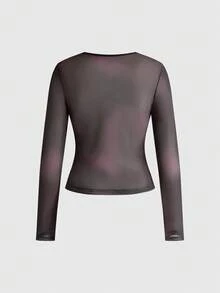 ROMWE Avant Vintage Chinese Style Buddha Print Tight Fit Women Long Sleeve T-Shirt - Multicolor - View 2