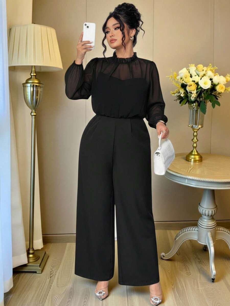 Auvina Bộ đồ liền thân dệt kim cỡ lớn thanh lịch, thoải mái cho mùa thu đi làm dành cho nữ - màu đen - Xem 1