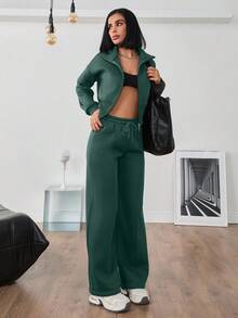 EURMUSE WOMAN COSY TWO PIECES LOUNGEWEAR WITH DOUBLE SIDE ZIPPER - Mint Green - View 5