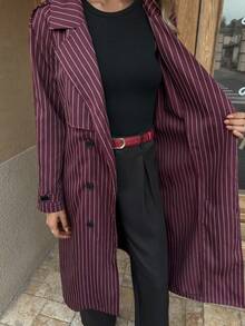 Elyressa Áo khoác gió tay dài màu đỏ rượu vang thanh lịch, hai hàng khuy, tay loe có thắt lưng, phong cách Pháp, thời trang đi làm, đa năng, mùa thu/đông - Nhiều màu - Xem 7