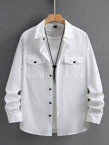 Manfinity Homme Men's Fashionable Casual Textured Fabric Long Sleeve Shirt Men S Button Up Shirt Men S Shirts White Men Shirt White Button Up Men Men White Button Up Shirt Long Sleeve Men Shirt Men White Casual Shirts Men Casual Shirts Casual Shirt With Two Pockets Long Sleeve For Men Old Money Daily Leisure, Weekend Trips, Outdoor Activities, Travel Expeditions, Relaxed Work Environments Or Semi-Formal Occasions,Boyfriend/Husband Gift, Anniversary Gift Christmas Outfits - White - View 1