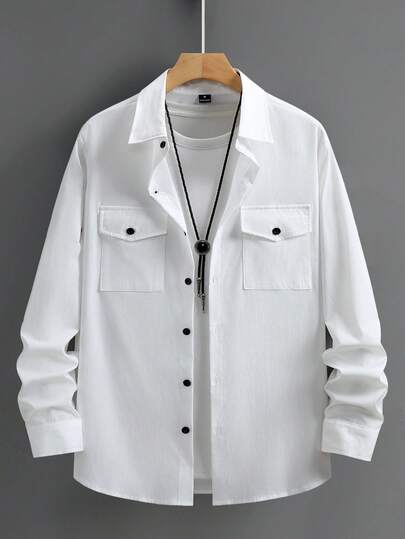 Manfinity Homme Men's Fashionable Casual Textured Fabric Long Sleeve Shirt Men S Button Up Shirt Men S Shirts White Men Shirt White Button Up Men Men White Button Up Shirt Long Sleeve Men Shirt Men White Casual Shirts Men Casual Shirts Casual Shirt With Two Pockets Long Sleeve For Men Old Money Daily Leisure, Weekend Trips, Outdoor Activities, Travel Expeditions, Relaxed Work Environments Or Semi-Formal Occasions,Boyfriend/Husband Gift, Anniversary Gift Christmas Outfits