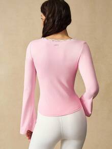 VARSIVA Women's Fitted Long Sleeve Yoga Tee Shirts - Pink - View 6