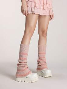 ROMWE Grunge Punk 1pair Leopard Print Stylish And Warm Leg Warmers For Women - Pink - View 4