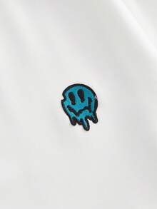 EASEVO 大码男士休闲日常通勤运动风格卡通刺绣贴片撞色条纹侧落肩宽松运动衫 - 白色 - 查看 4