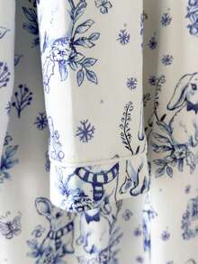 SHEIN 女童休闲兔子印花全拉链连帽衫和裤子两件套家居服套装 - 藍白色 - 查看 3