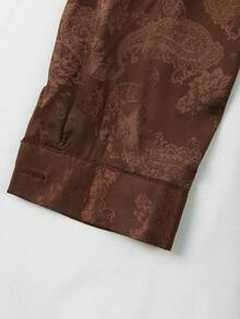 Franclia Elegant French Style Solid Color Satin Jacquard Blouse, Casual Everyday Wear, Office Commute, Suitable For Women, Spring/Autumn - Brown - View 5