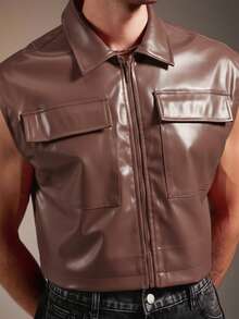 FeverCity Áo ba lỗ không tay cắt ngắn đơn sắc tối giản dành cho nam - màu nâu - Xem 6