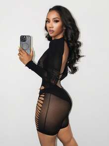 BamGleam Women's Sexy Hollow-Out Mesh Bodysuit