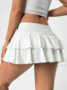 SHEIN PETITE Jupe plissée à taille basse pour femme, motif floral gris clair - Blanc - Voir 2