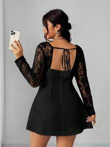 Elenzga 大码优雅派对蕾丝拼布迷你连衣裙