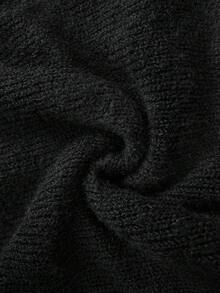 Elenzga Plus Size Casual Pearl Button Sweater Dress - Black - View 7