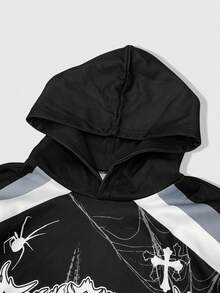 ROMWE MEN Street Life Men's Fashionable Cross Printed Long Sleeve Hoodie - Multicolor - View 3