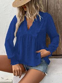 Breezaya Women's Deep V-Neck Puff Sleeve Cutout Blouse