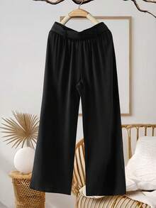 GlowEve CURVE Plus Size Women Casual Elegant Commuter Front Bowknot Pants - Black - View 2