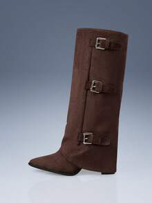 CUCCOO GRLICON 女式流苏尖头粗跟绒面西部靴，修身高筒靴，适合万圣节、圣诞节、派对、Y2K、朋克、机车风格 - 咖啡棕 - 查看 7