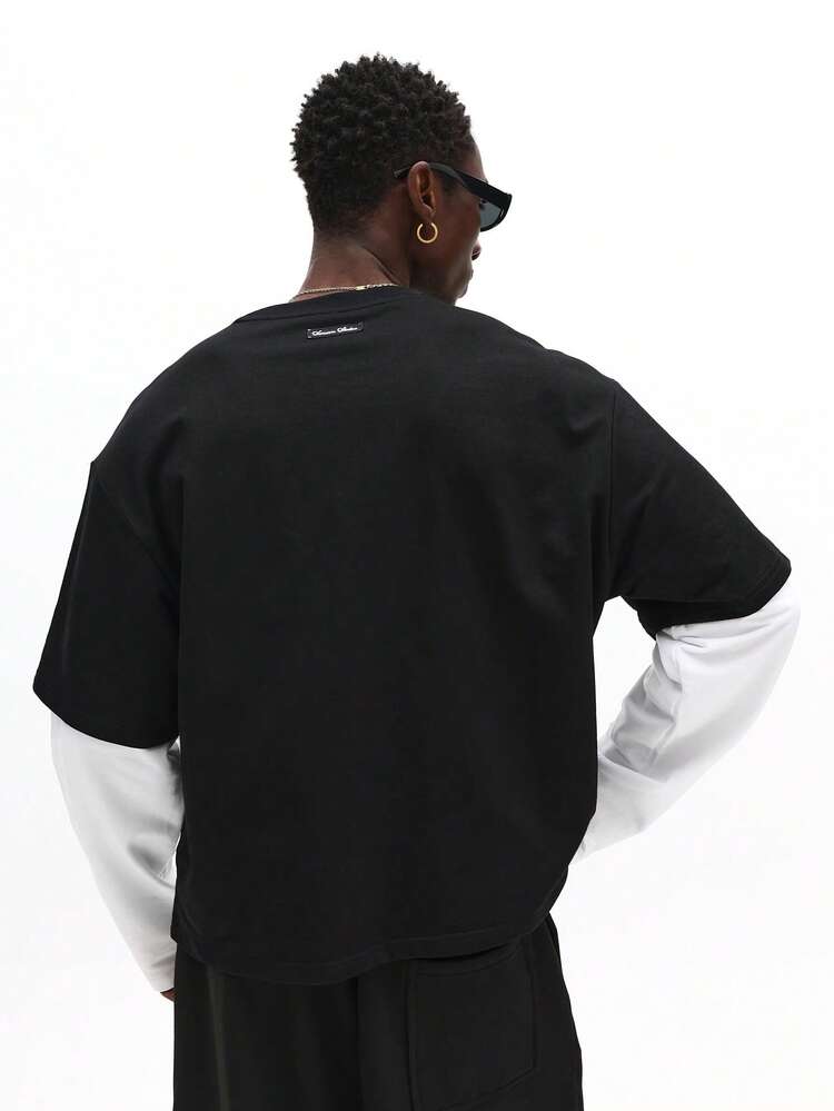 Long Sleeve Layered Crop Tee With White Layer