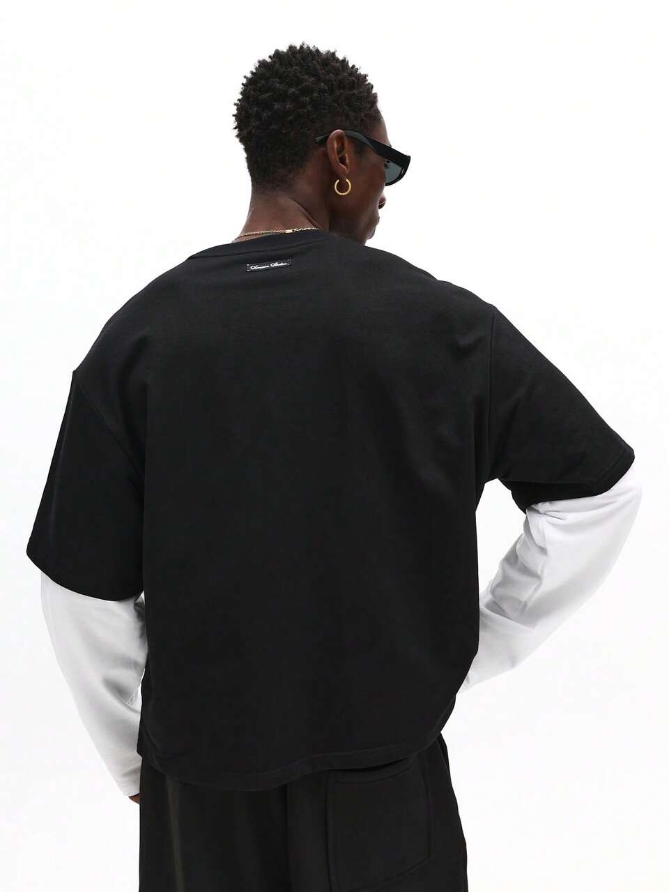 Long Sleeve Layered Crop Tee With White Layer