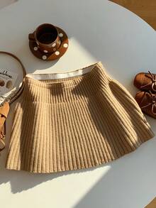 Comfortcana 女式驼色罗纹迷你休闲针织毛衣裙，秋冬 - 駝色 - 查看 6